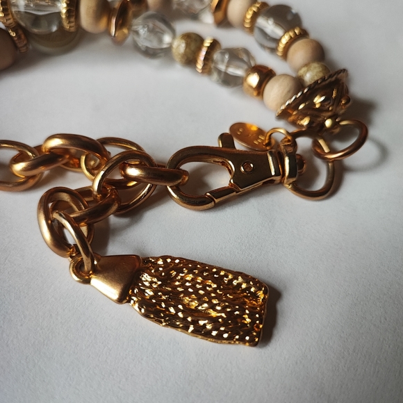 Limited Express Wood Acrylic Lucite Long EXP Gold Tone Dual Strand - Picture 4 of 16